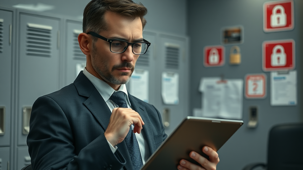 Publisher compliance officer reviewing data privacy and copyright checklists.