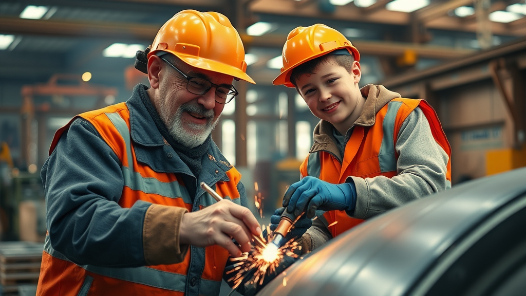 veteran welder modern apprentice welding steel hull Ingalls Shipyard