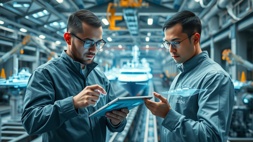 Engineers using augmented reality in an advanced U.S. shipyard - digitalization and shipbuilding-in-crisis