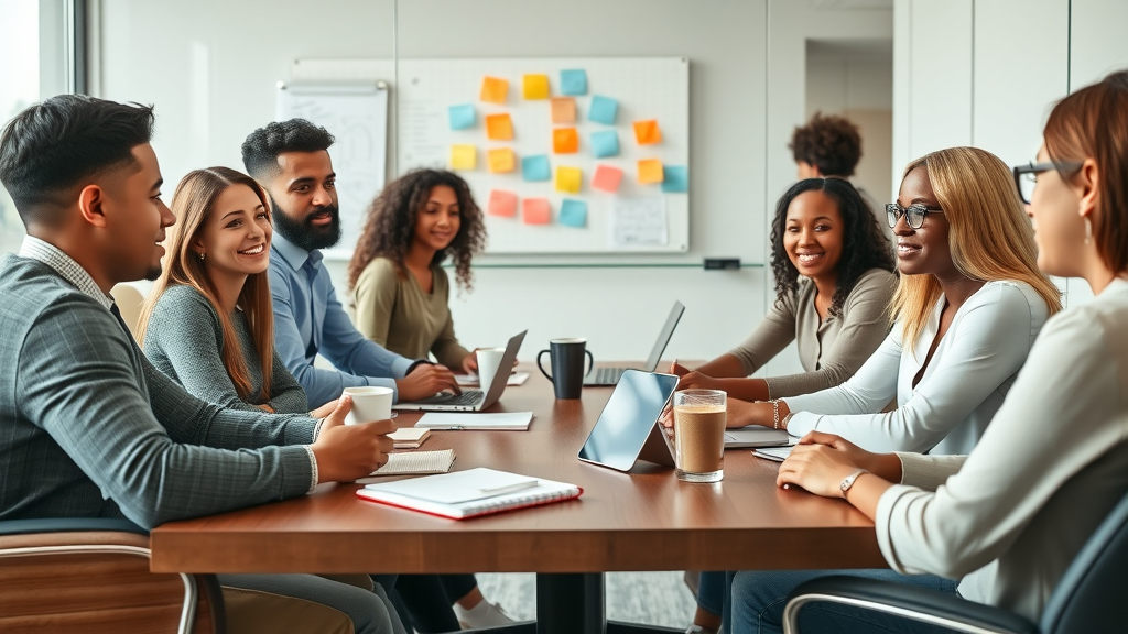 a group of educators discussing strategies for foster youth support in a modern conference room, showcasing collaboration.