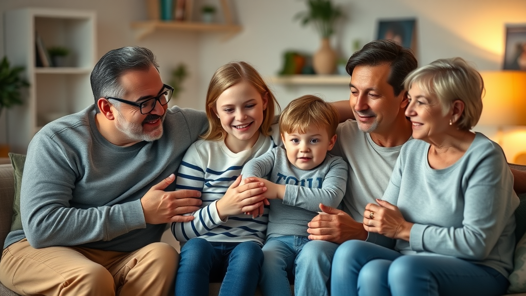 Supportive foster family displaying empathy and strong bonds at home