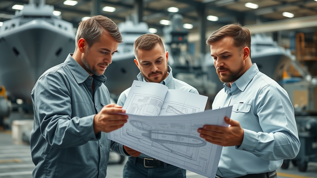 Ingalls Shipbuilding engineers and technicians reviewing advanced ship models for DDG(X) guided missile destroyer