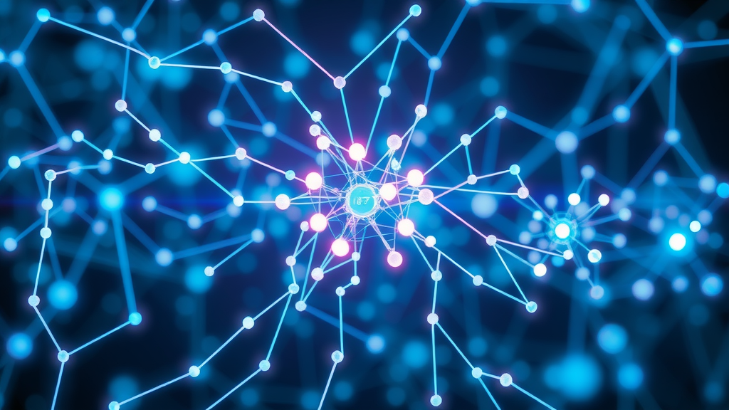 Glowing neural network visualization shows AI essential technology and digital workspaces.