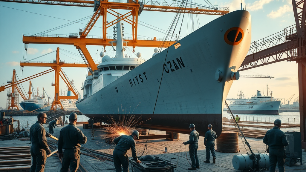 psc bollinger’s workforce in pascagoula, ms shipyard scene skilled workforce icebreaker hull construction welders sparks pascagoula shipyard gulf coast