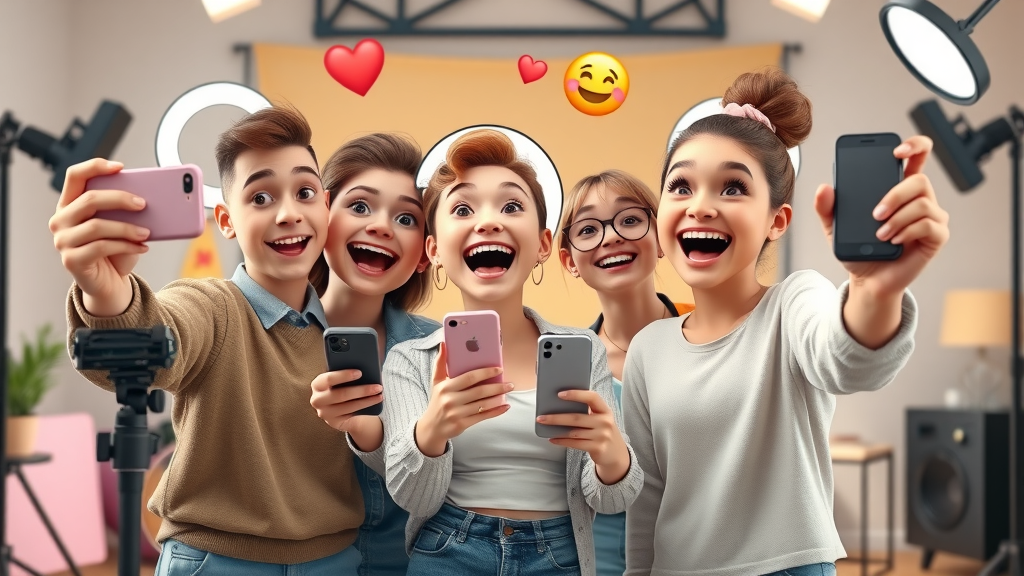 influencers filming engaging video content for social media in modern trendy studio