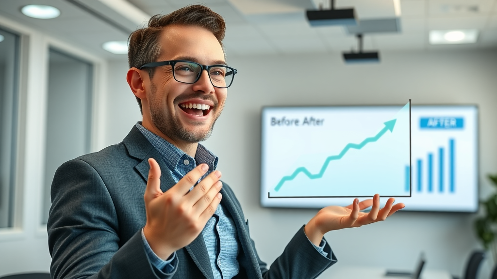 media sites benefits - brand manager celebrating analytics growth after adopting owned platforms