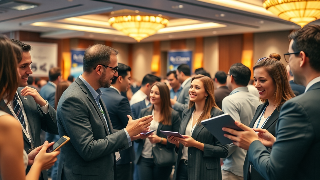 vibrant business networking event with professionals exchanging business cards and using tablets | vc fest ohio vc fest