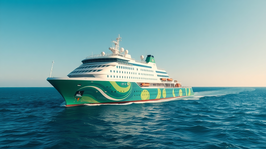 eco-friendly ship with visible emission reduction features and green shipbuilding technology at sea
