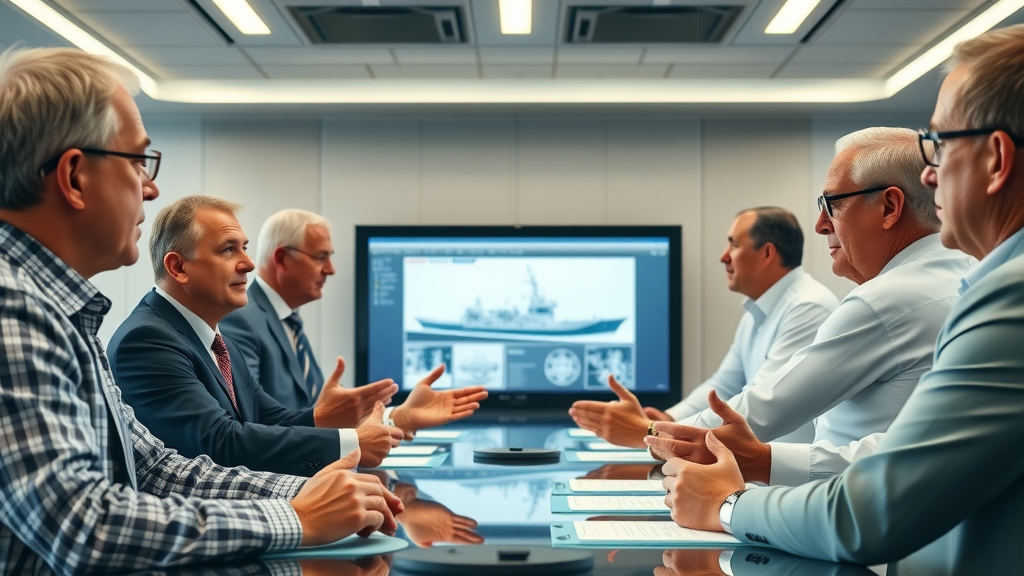 Austal USA and Alabama Gov leaders strategizing shipbuilding with digital twin technology