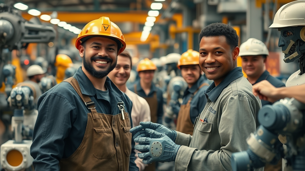 diverse Ingalls Shipbuilding workforce collaborating with robotic machinery at Pascagoula shipyard