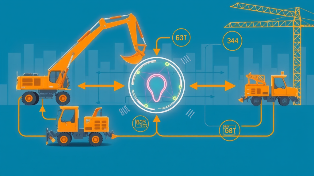 streamlined workflow showing data integration from construction equipment to digital twin system, twin technology, digital twin model construction