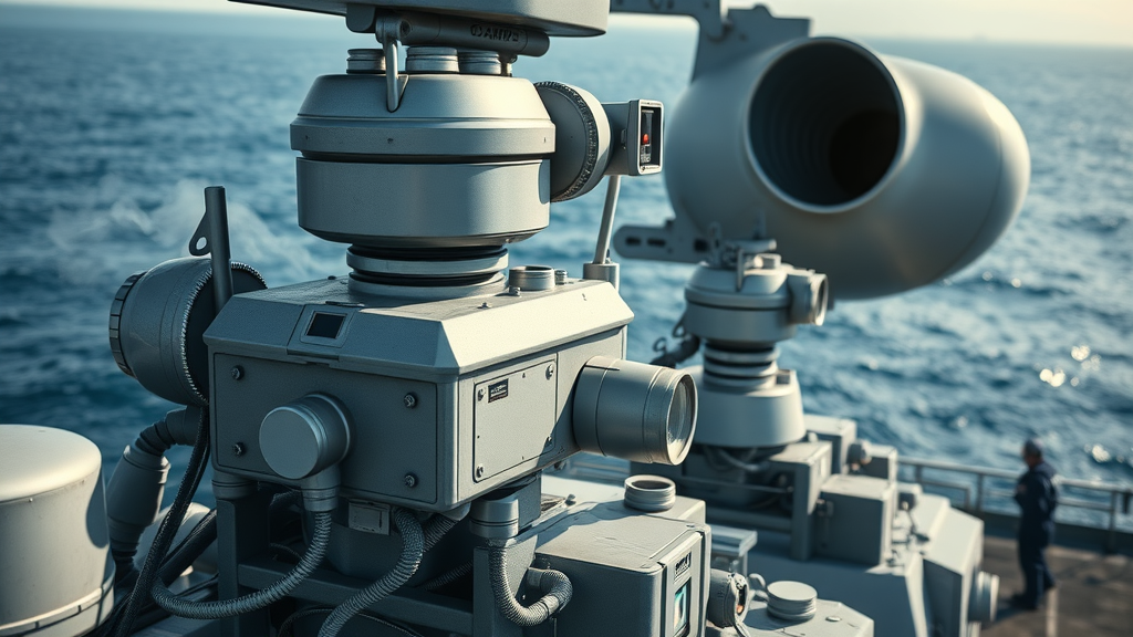 close-up radar sensor array on arleigh burke-class destroyer, crew in action, photorealistic